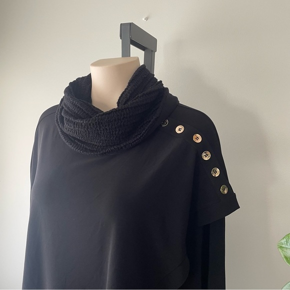 Joseph Ribkoff Turtleneck Batwing Wrap Shawl Sweater Black Asymmetrical - Picture 4 of 9